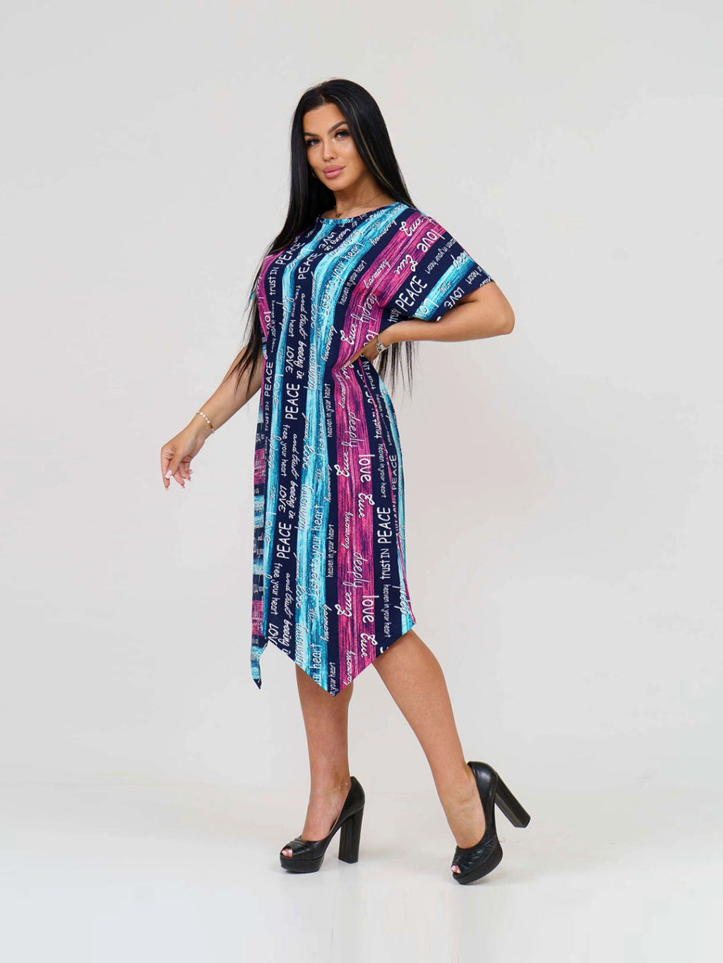 Платье женское, цвет зеленый голубой розовый