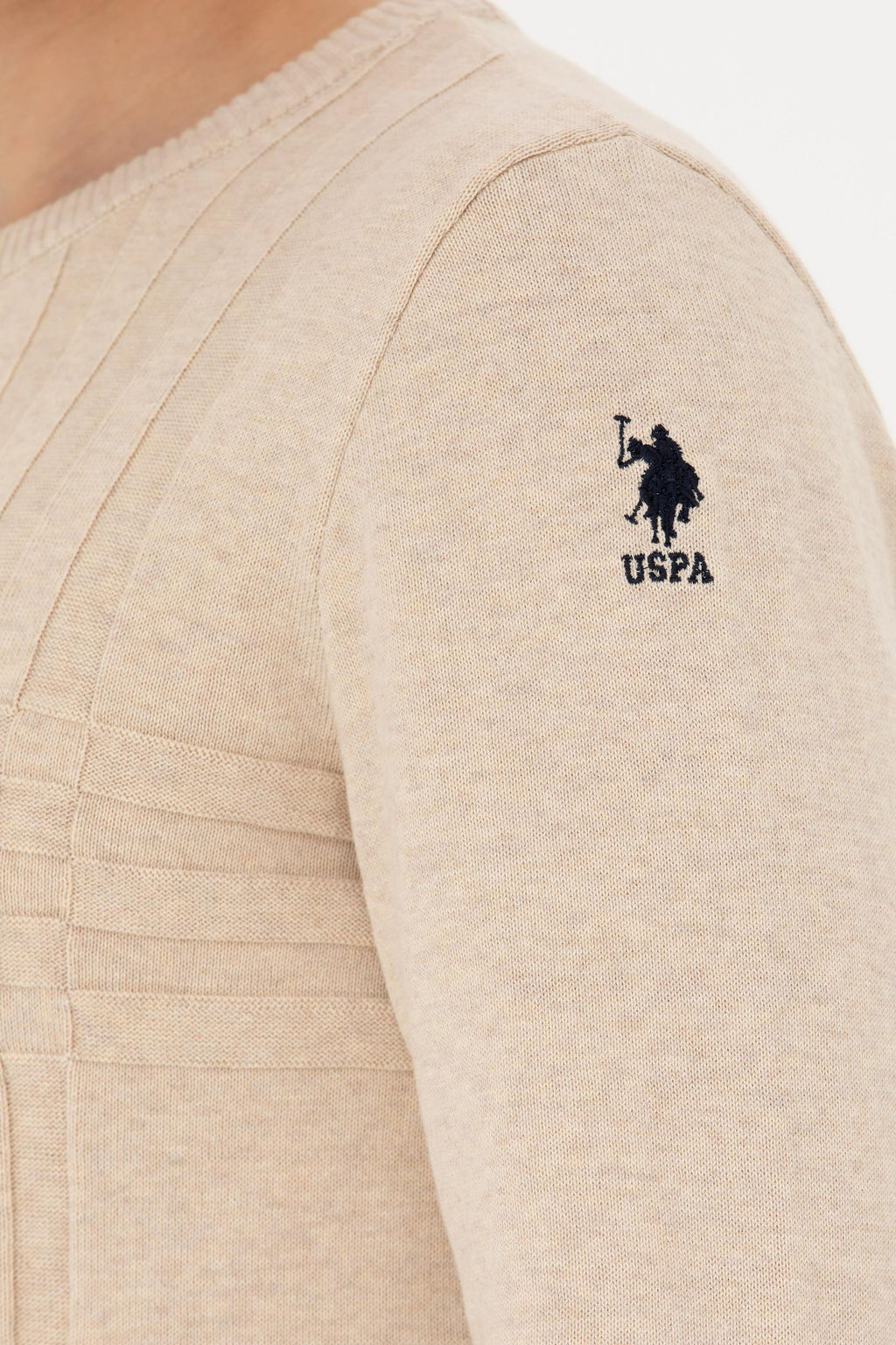 Свитер U.S. Polo Assn песочного меланжа из хлопка фото 14