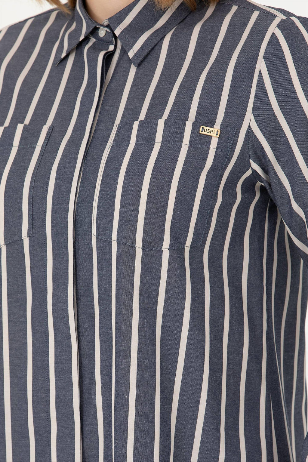 Женская темно-синяя рубашка с длинным рукавом - U.s. polo assn фото 7