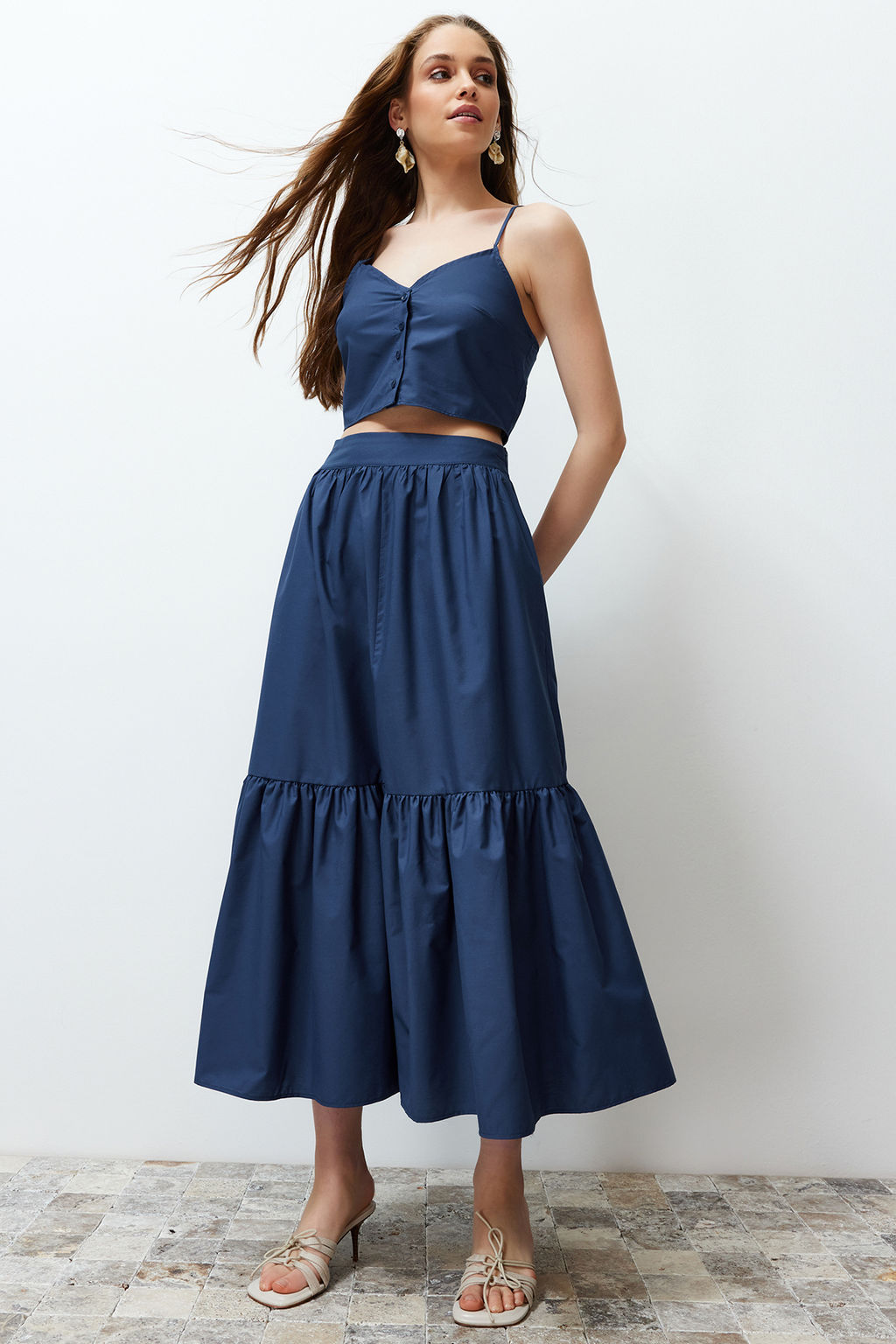 TRENDYOLMILLA Indigo Klos Pamuklu Maxi Boy Dokuma Etek TWOSS24ET00059  фото 4
