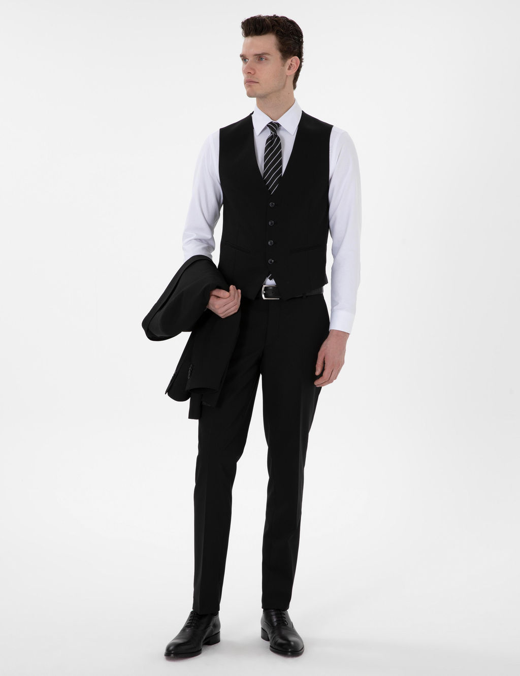 Siyah Ex. Slim Fit Yelekli Tak_m Elbise