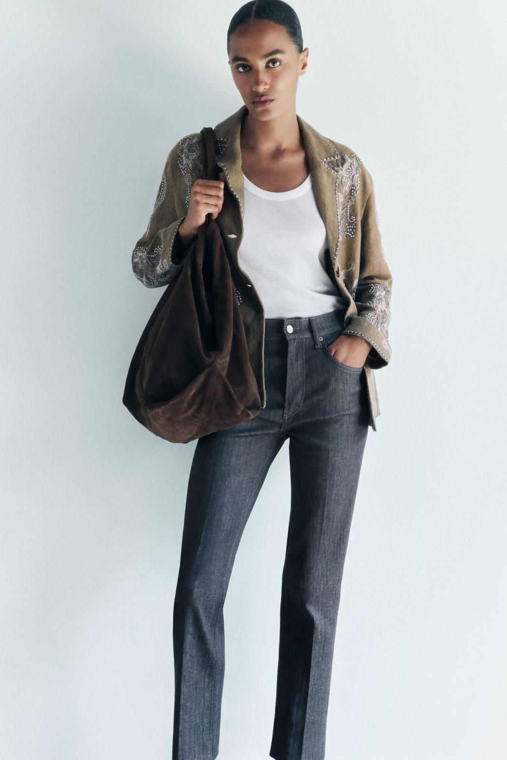 ZW COLLECTION BOOTCUT HIGH-WAIST CROPPED JEANS - Zara фото 33
