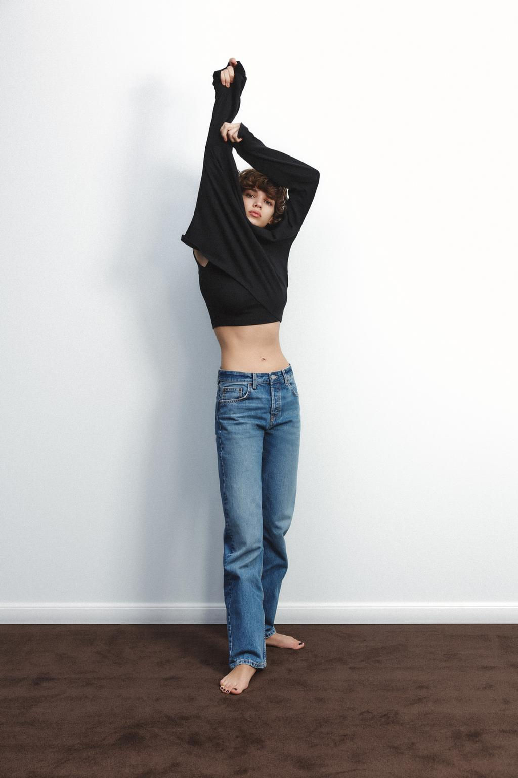 TRF STRAIGHT-LEG MID-RISE JEANS - Zara фото 4