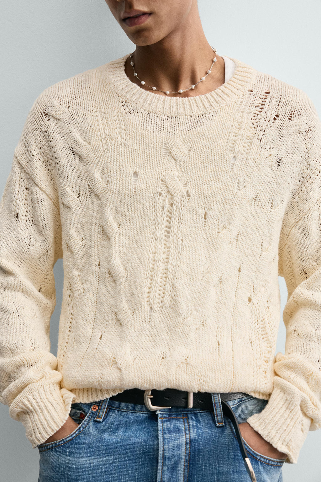 JERSEY DESAGUJADO TRENZAS / Blanco roto - Zara фото 5