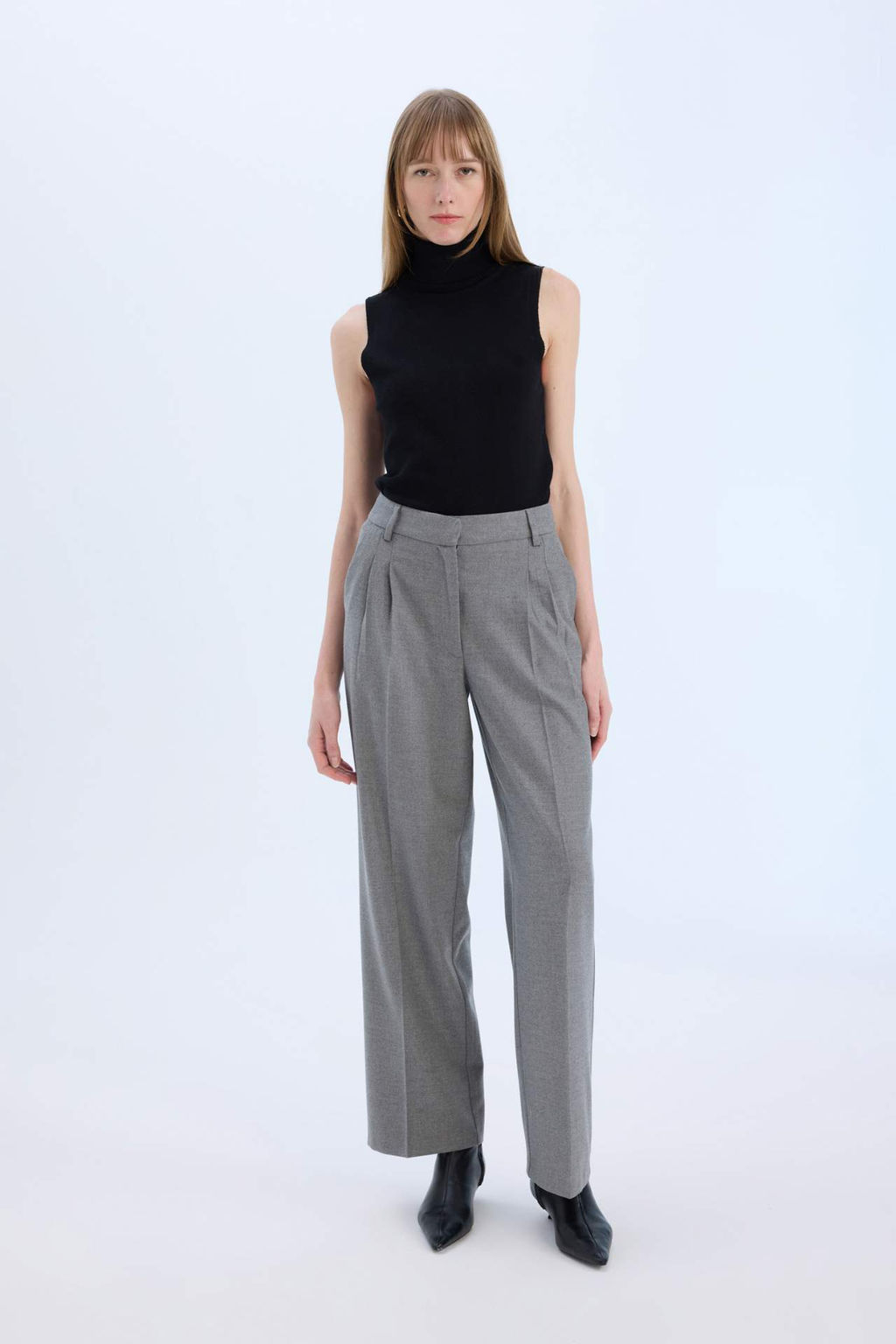 Wide Leg Yuksek Bel Genis Duz Paca Pensli Flanel Pantolon - Defacto фото 4