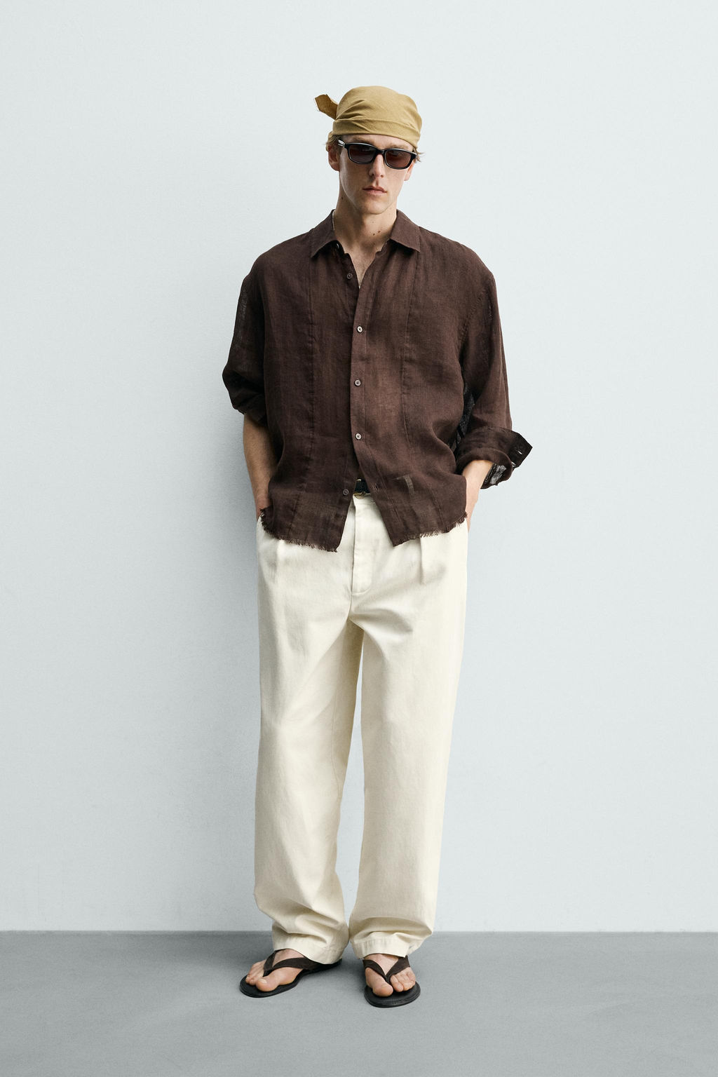 CAMISA SEMITRANSPARENTE 100% LINO / Marr?n