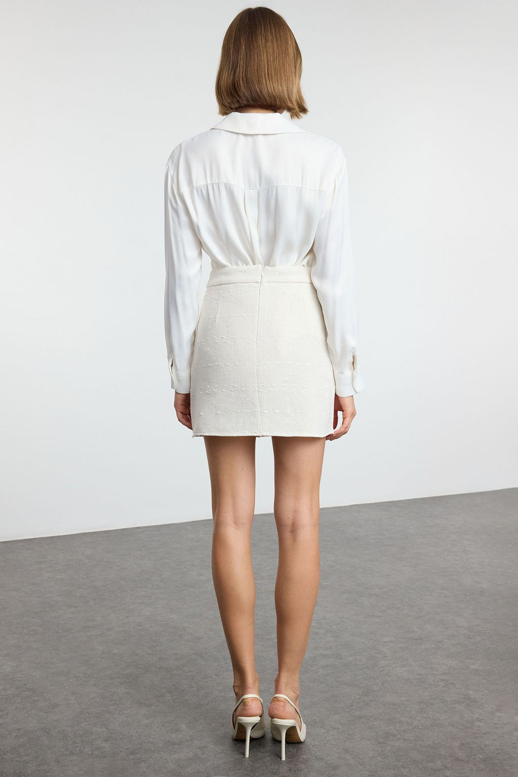 TRENDYOLMILLA Ekru Dugmeli Tuvit Kumas Mini Dokuma Etek TWOAW23ET00371  фото 10