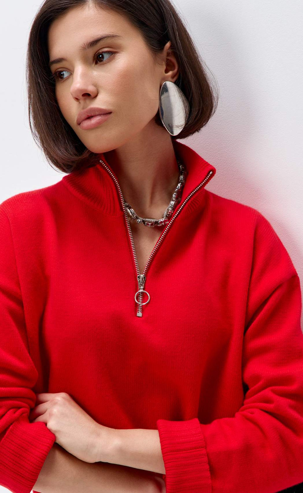 Джемпер женский с воротником на молнии FW-3519 красный - Fine joyce фото 4
