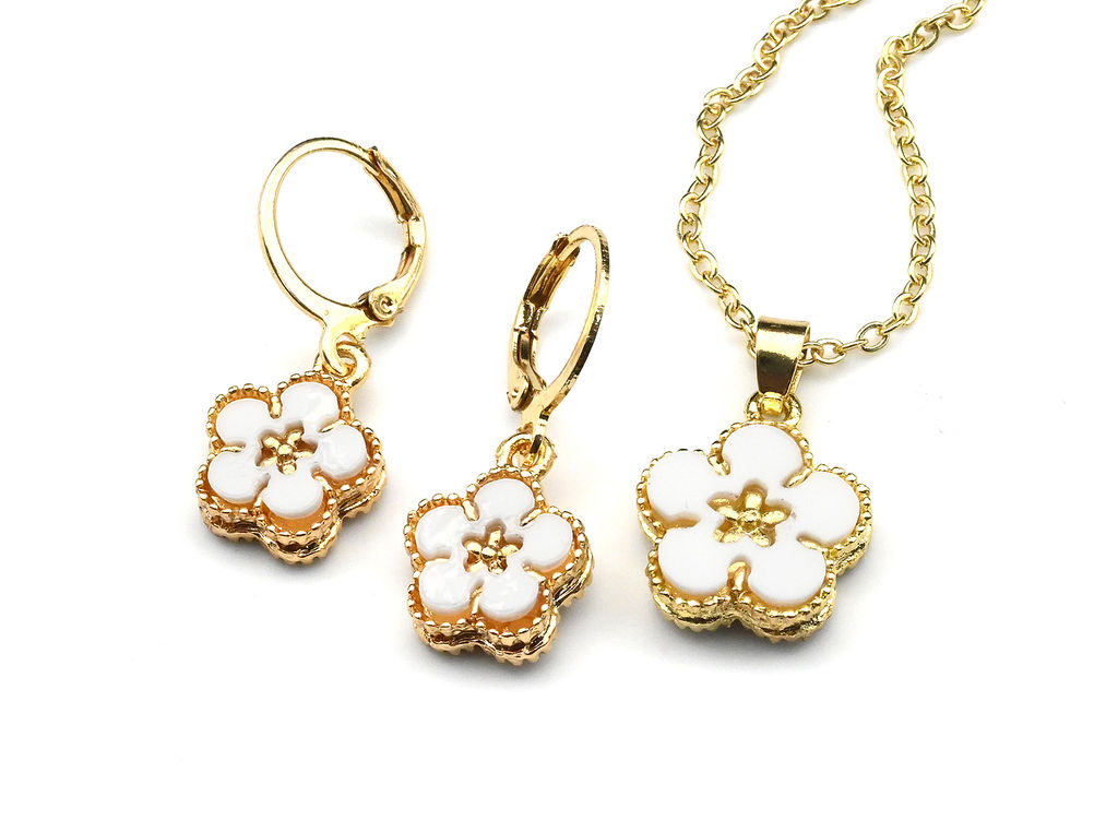 Комплект Серьги и подвеска на цепочке "Ромашки" цв.белый, 44см