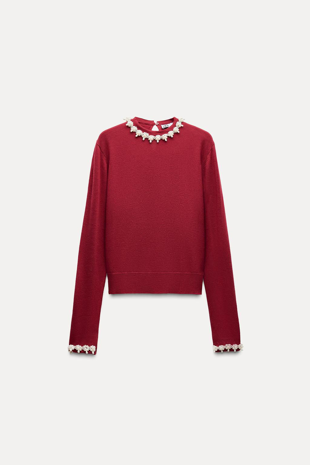 PLAIN KNIT SWEATER WITH FAUX PEARLS - Zara фото 13