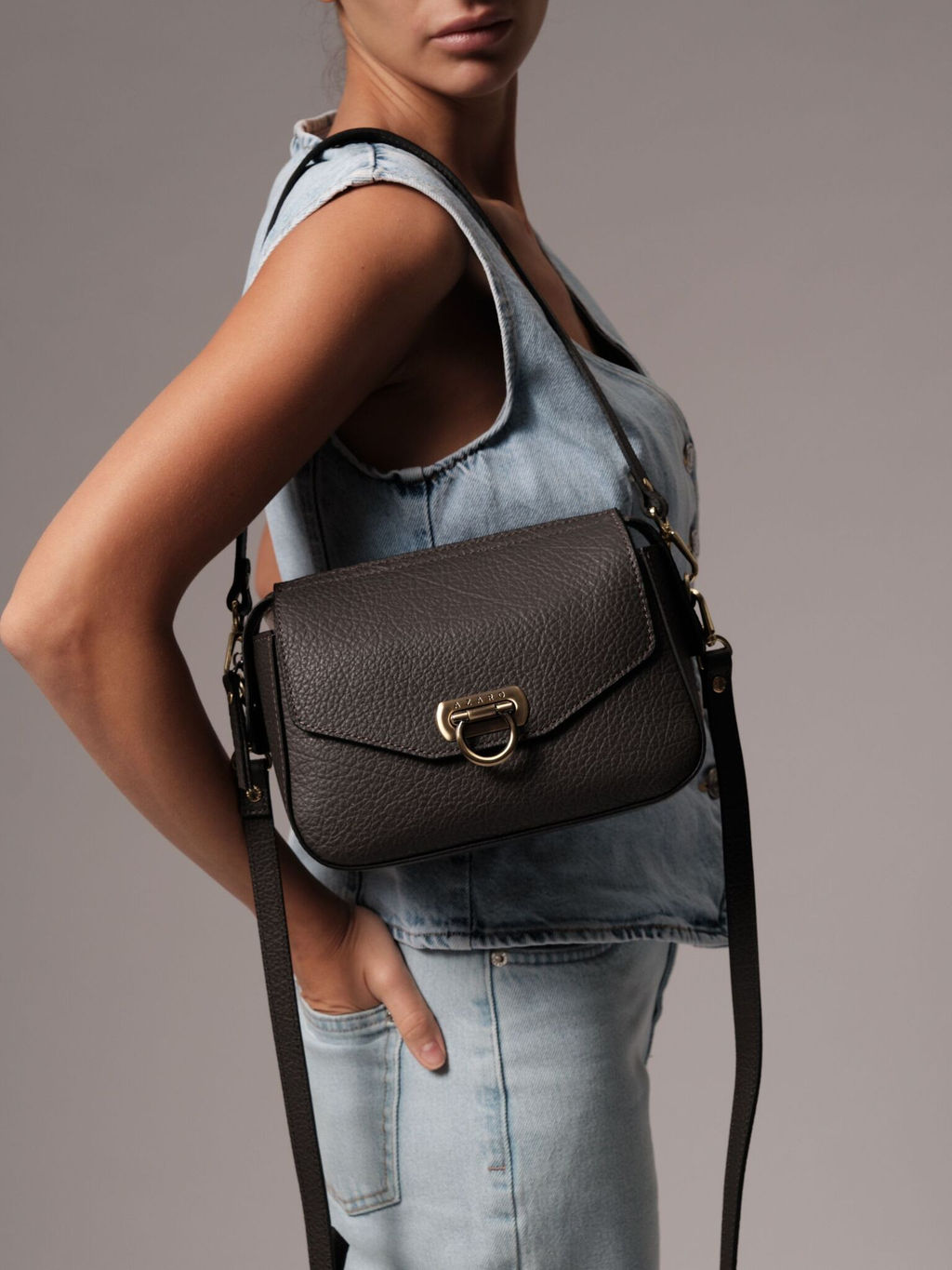 Сумка кожаная через плечо Azaro 3684 темный лес