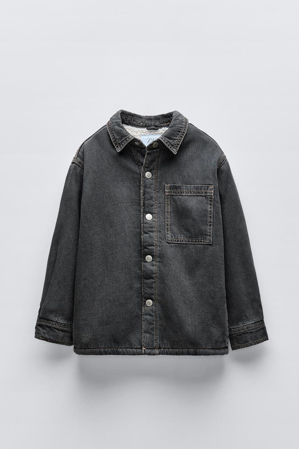 FAUX SHEARLING DENIM OVERSHIRT WITH HOOD - Zara фото 2