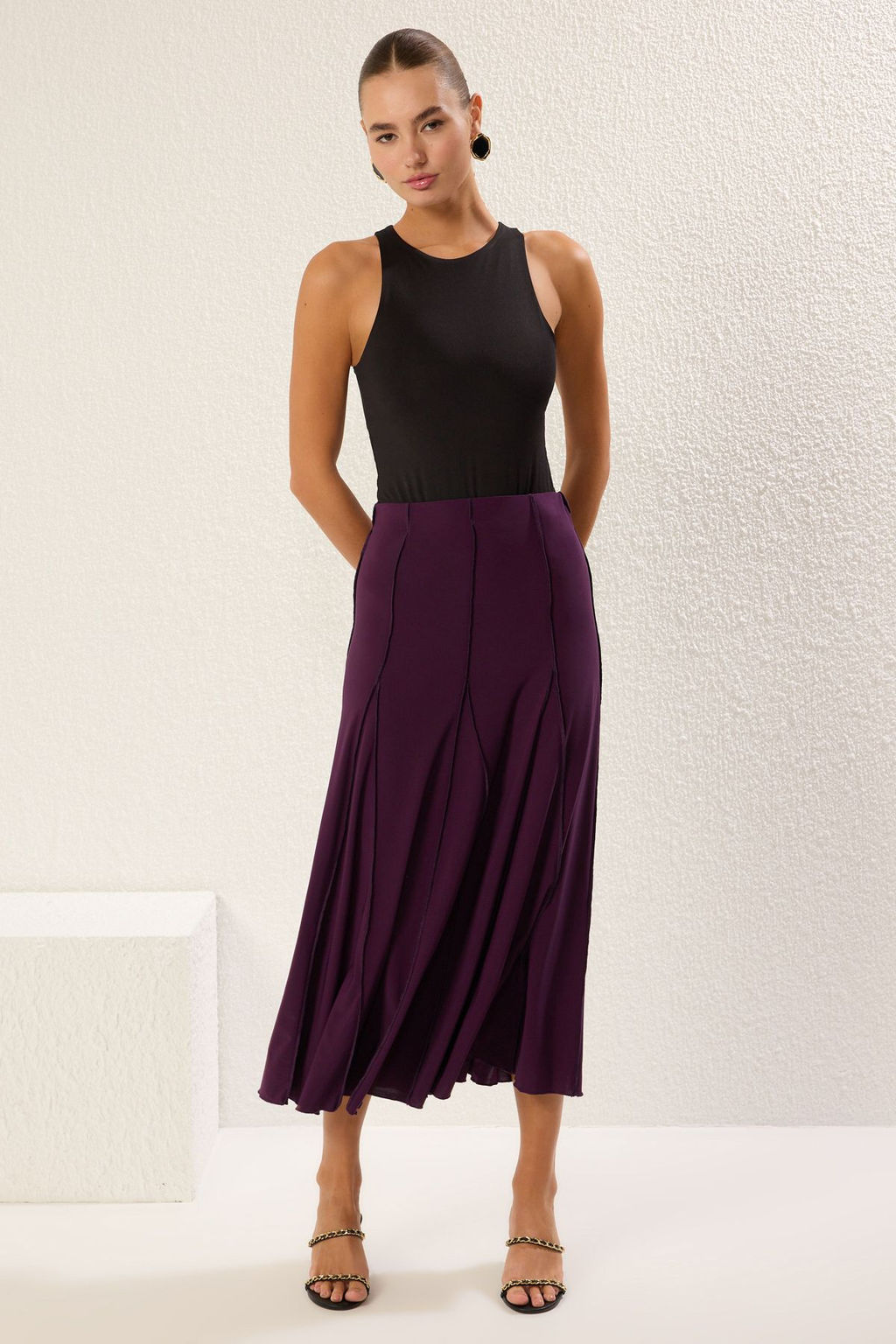 TRENDYOLMILLA Siyah Dikis Detayl? Godeli Esnek Maxi Orme Etek TWOAW25ET00156 фото 2