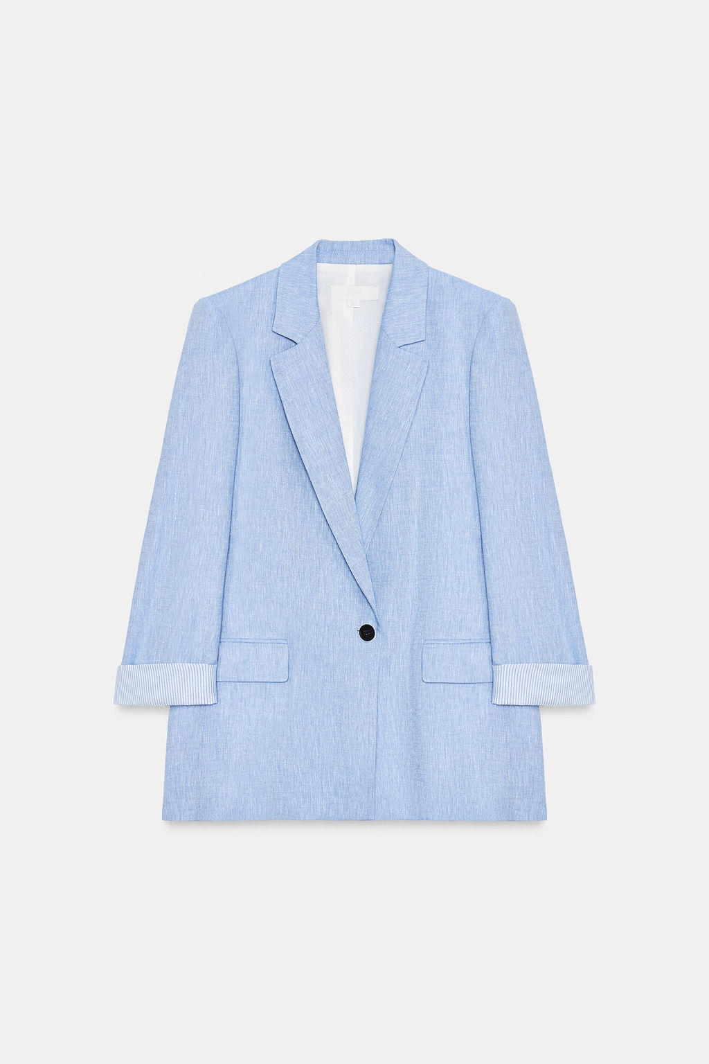 BLAZER CON LINO MANGA REMANGADA / Azul claro - Zara фото 8