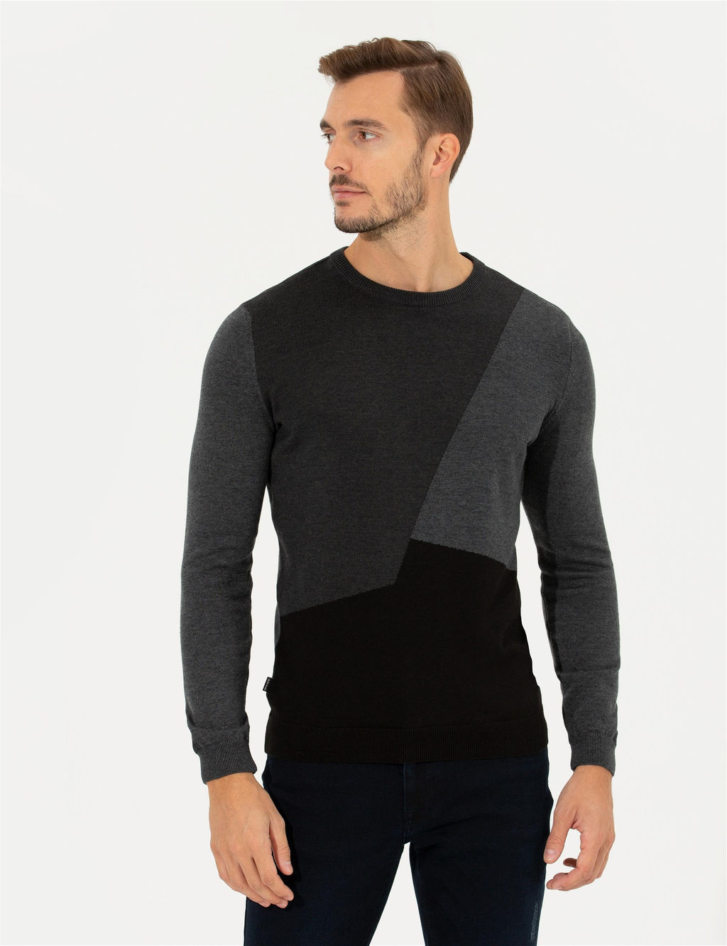 Gri Melanj Slim Fit Bisiklet Yaka Triko Kazak - Pierre cardin фото 2