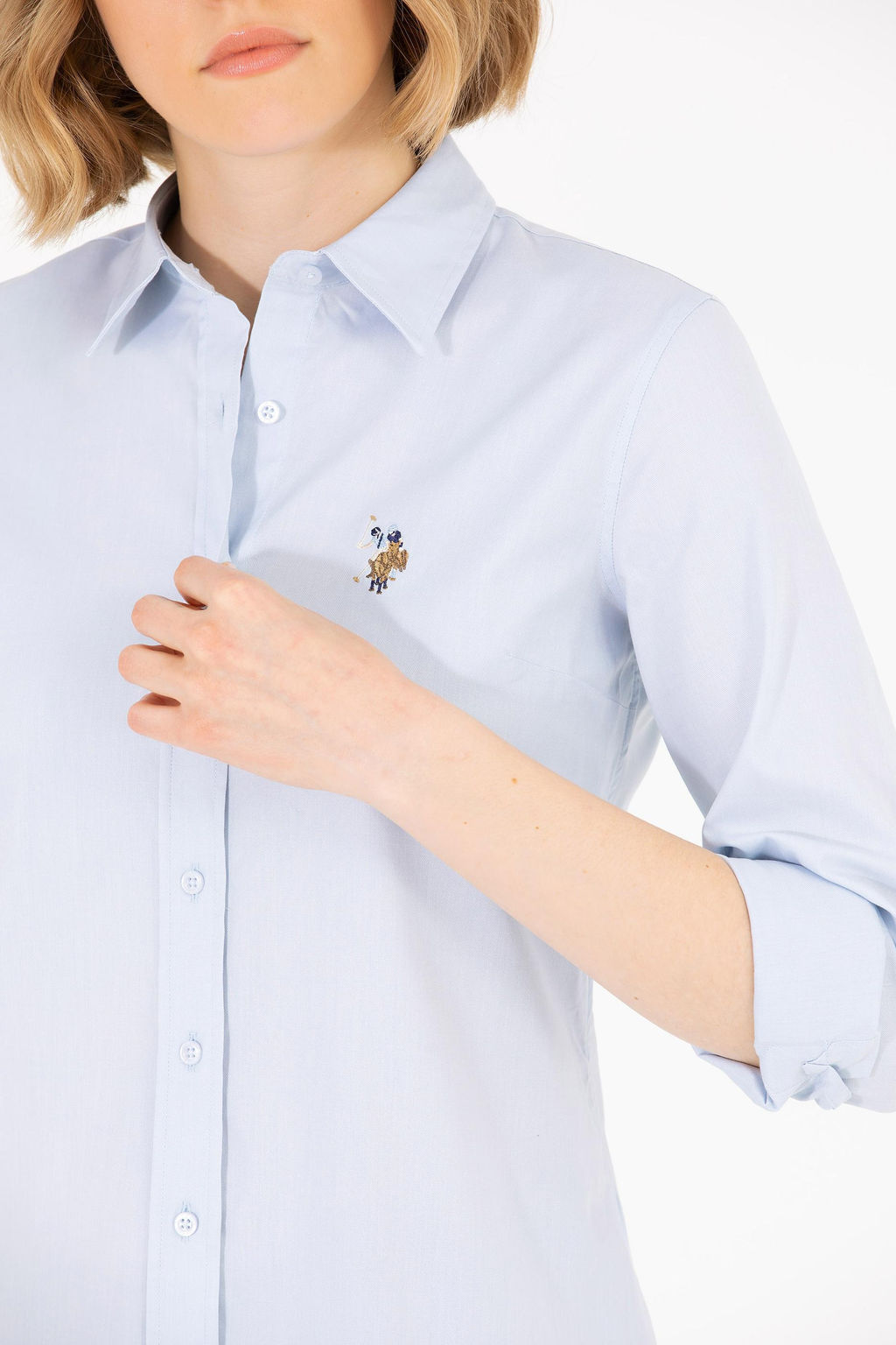 U. S. Polo Assn Женская голубая базовая рубашка с длинным рукавом - U.s. polo assn фото 5