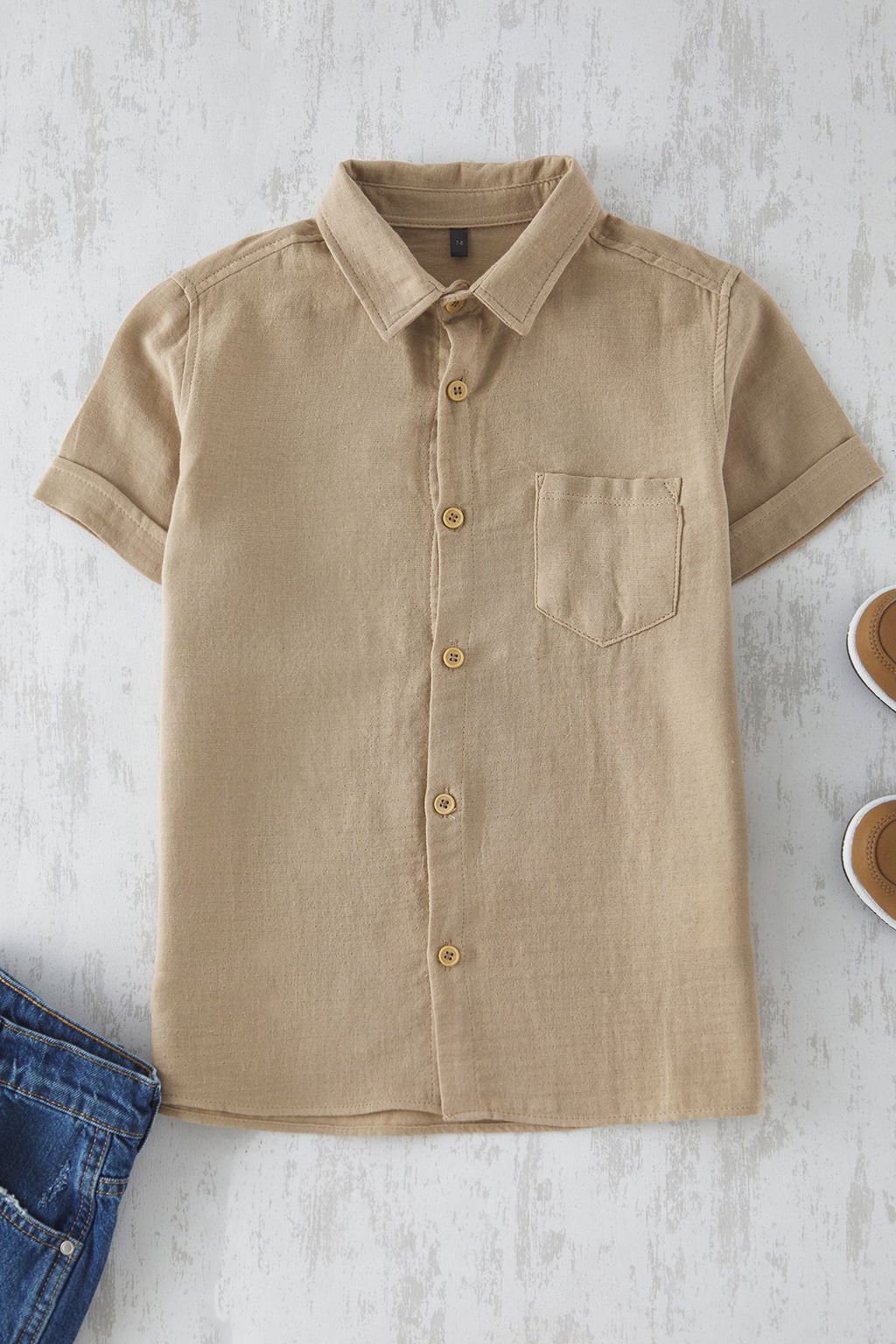 Gri Erkek Cocuk %100 Pamuklu Basic K?sa Kollu Regular/Normal Kesim Dokuma Gomlek TKDSS25GO00006 - Trendyolmilla фото 3