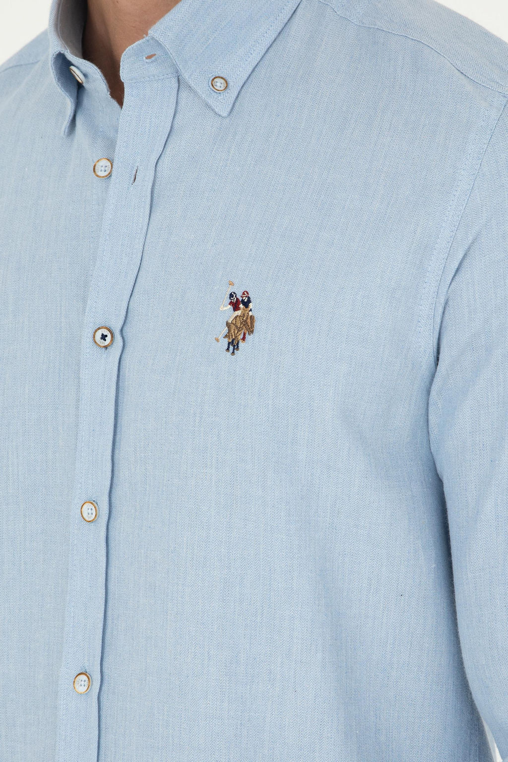 Мужская голубая базовая рубашка с длинным рукавом - U.s. polo assn фото 7