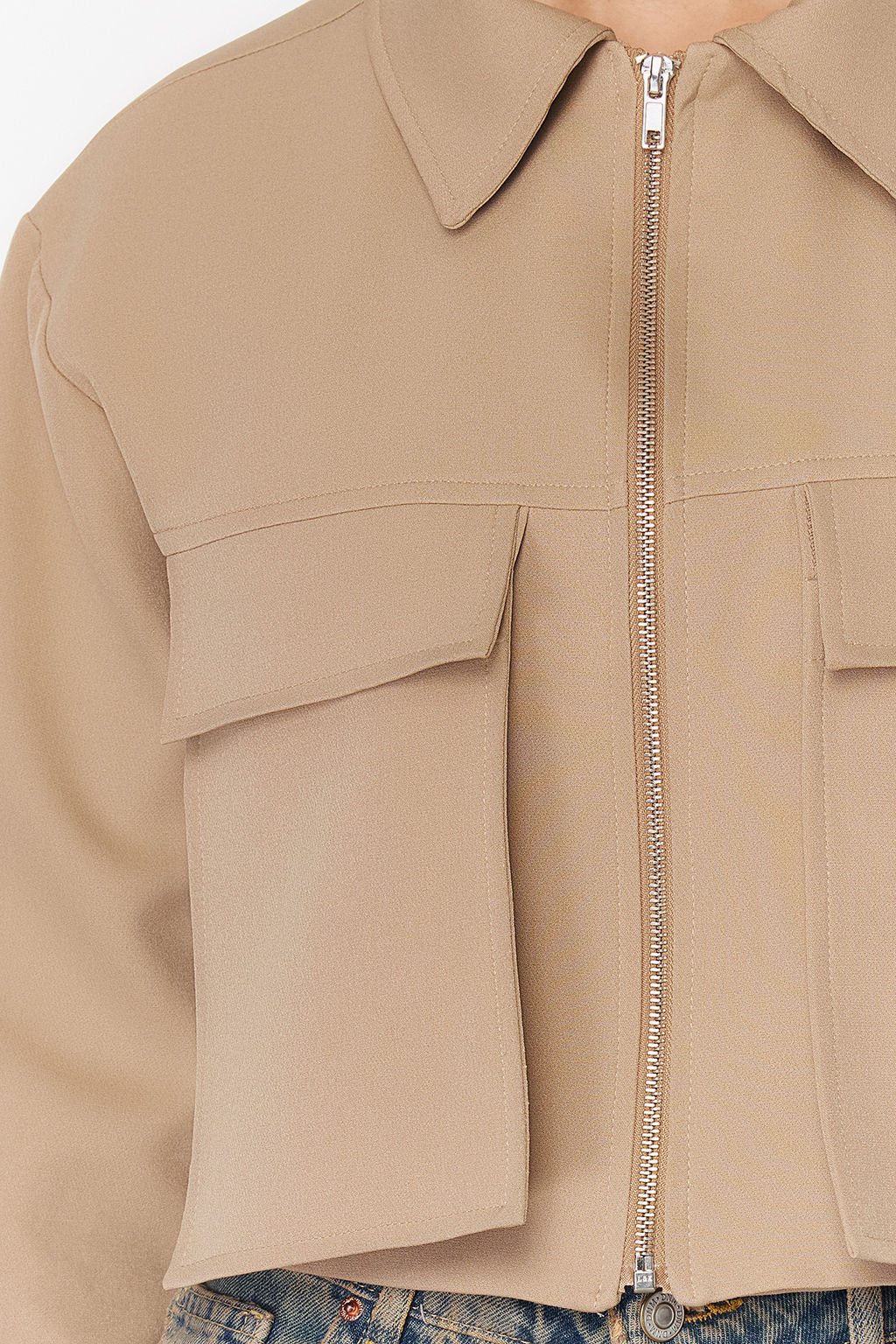 Koyu Kahverengi Cep Detayl? Fermuarl? Crop Dokuma Ceket TWOSS24CE00031 - Trendyolmilla фото 7