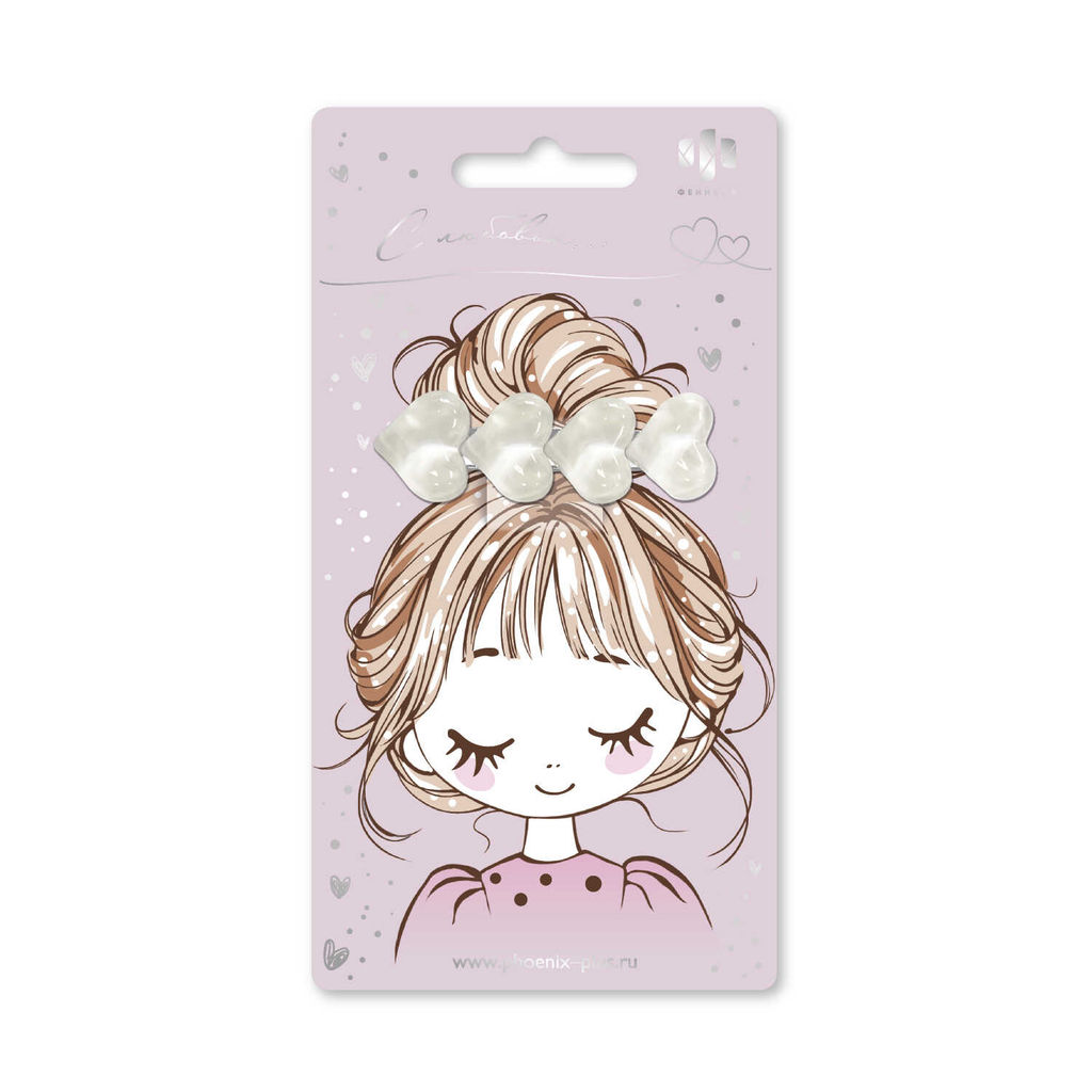 Заколка для волос зажим, арт. 71791 / 10 СЕРДЕЧКИ (в наборе: 1шт., 6 см, черный металл, эпоксидная смола, цвет: белый, подложка из мелованного картона + ПЭТ-пакет с европодвесом)