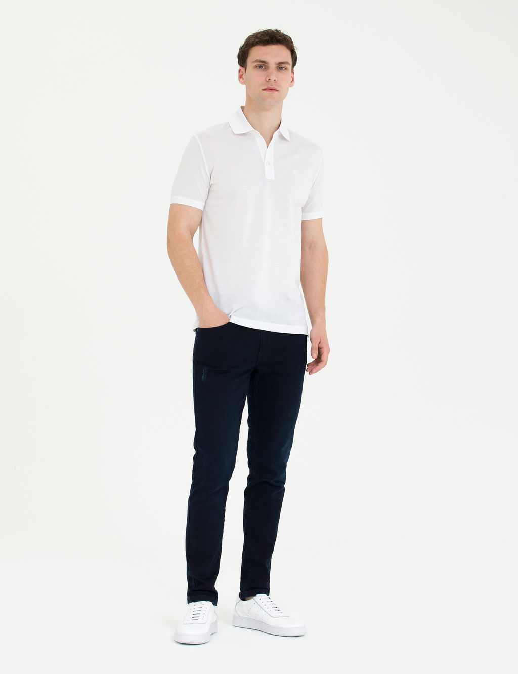 Beyaz Slim Fit Merserize Ti__rt