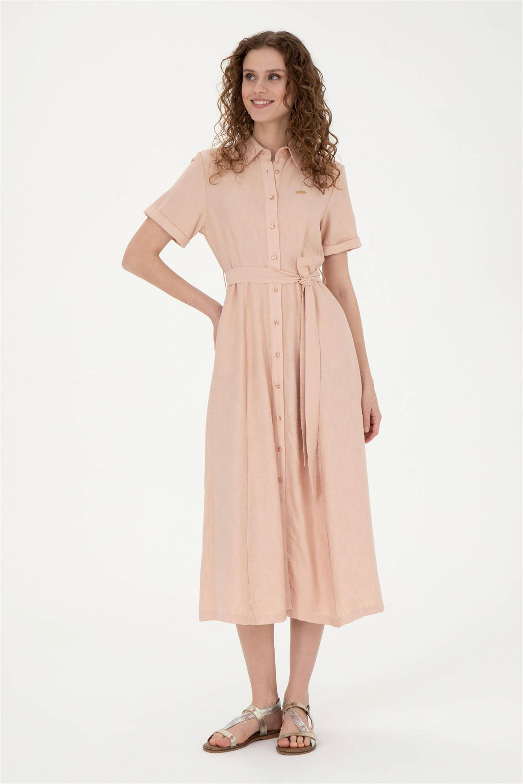 Женское тканое платье цвета лосося - U.s. polo assn фото 3