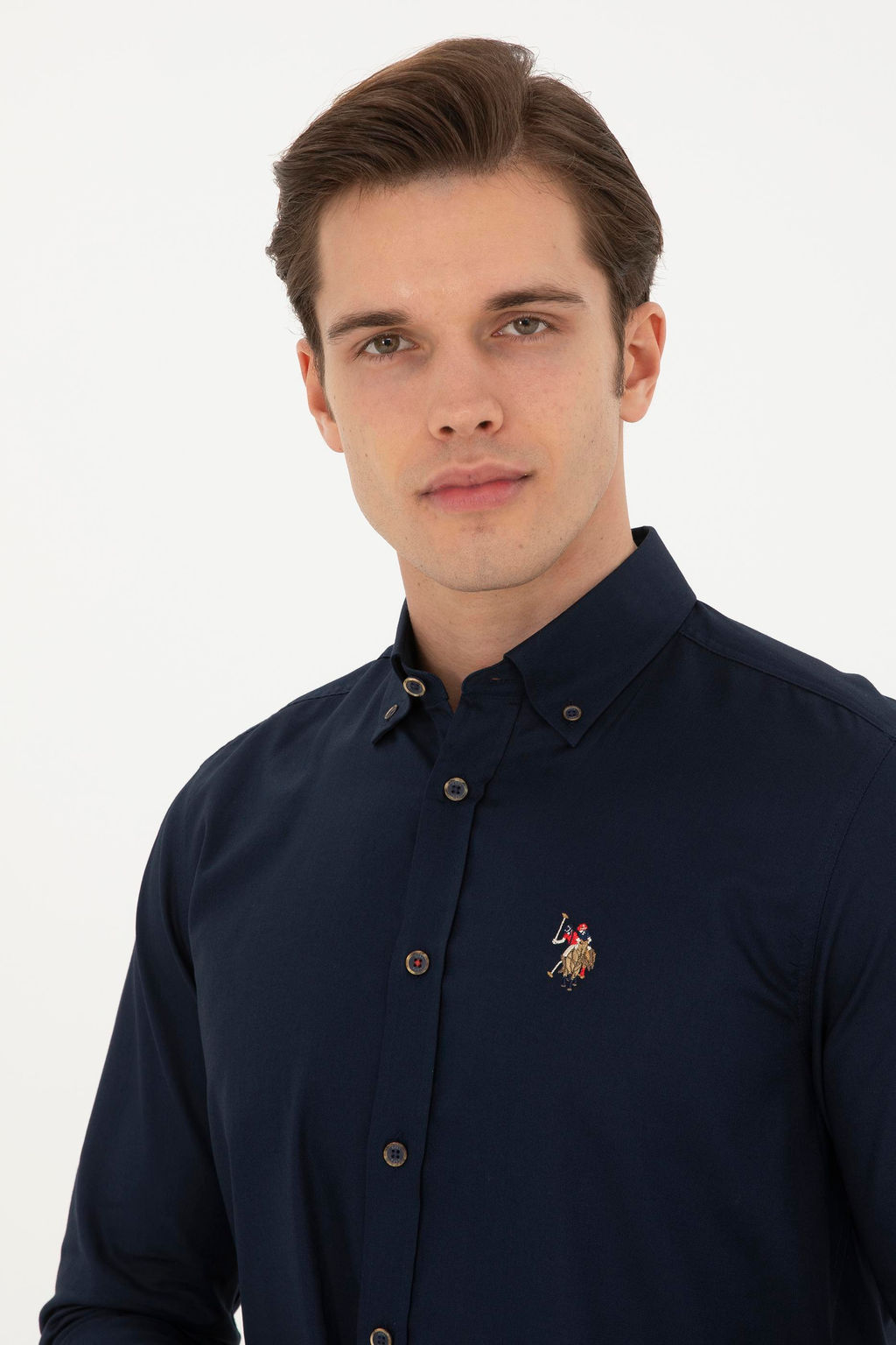 Мужская темно-синяя базовая рубашка с длинным рукавом - U.s. polo assn фото 2