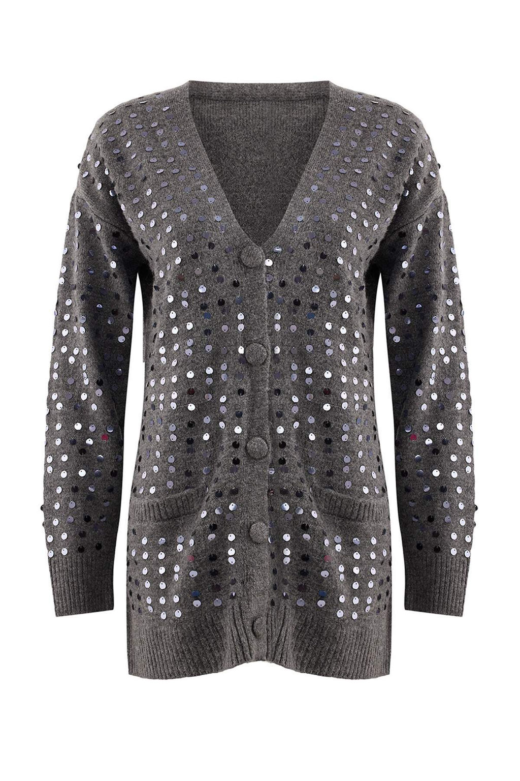 TRENDYOLMILLA Antrasit Yunlu Payet Islemeli Triko H?rka TWOAW25HI00154  фото 6