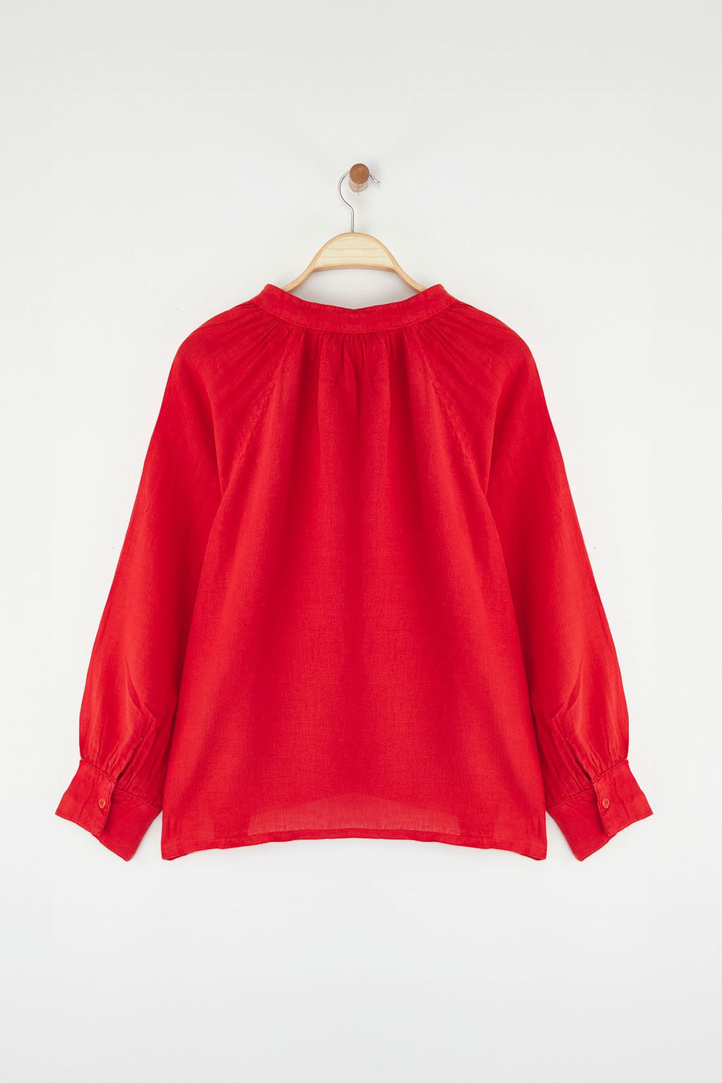 TRENDYOLMILLA K?rm?z? %100 Keten Hakim Yaka Gomlek TWOSS25GO00134 фото 6