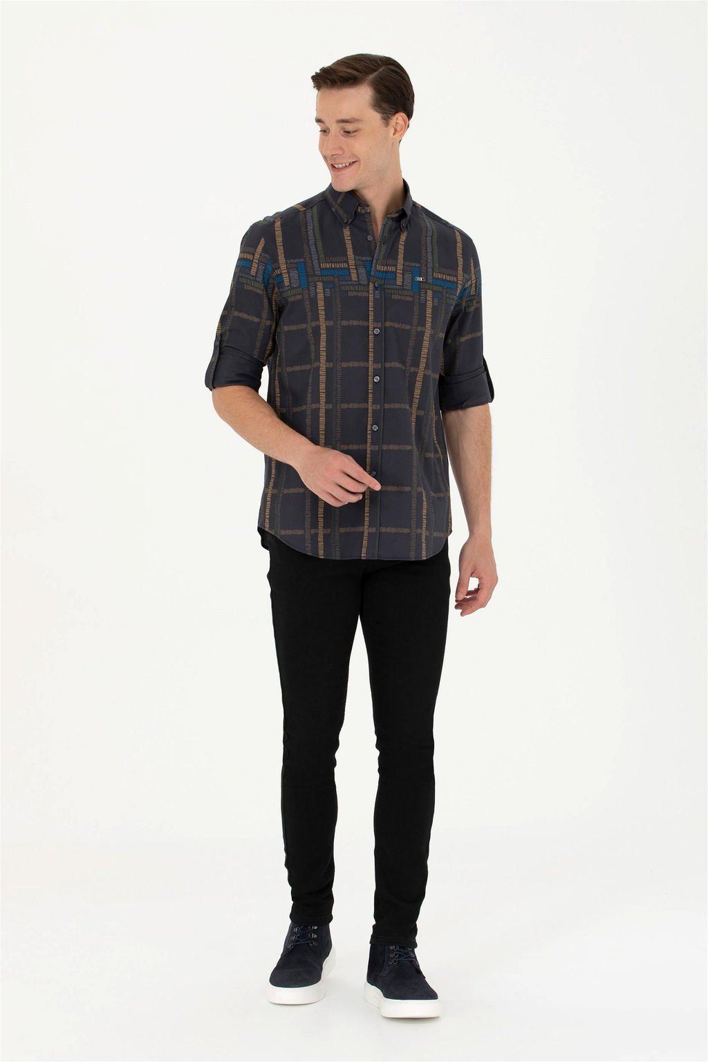 Мужская рубашка антрацитового цвета с длинным рукавом - U.s. polo assn фото 4