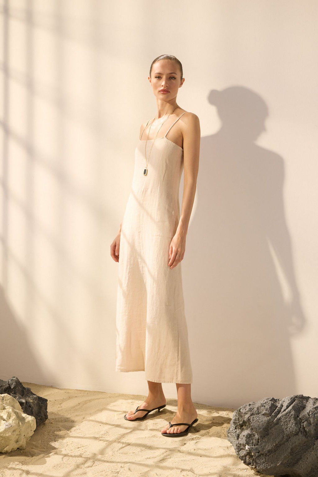 Trendyolmilla Bej %100 Keten Basic Midi Elbise TWOSS25EL00606  фото 7