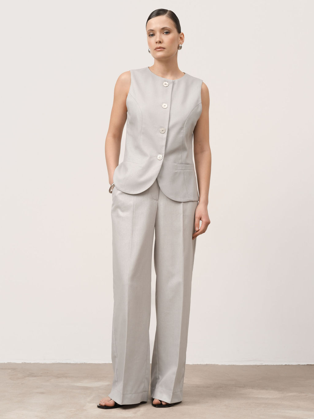Брюки из льна 1011892 серебро