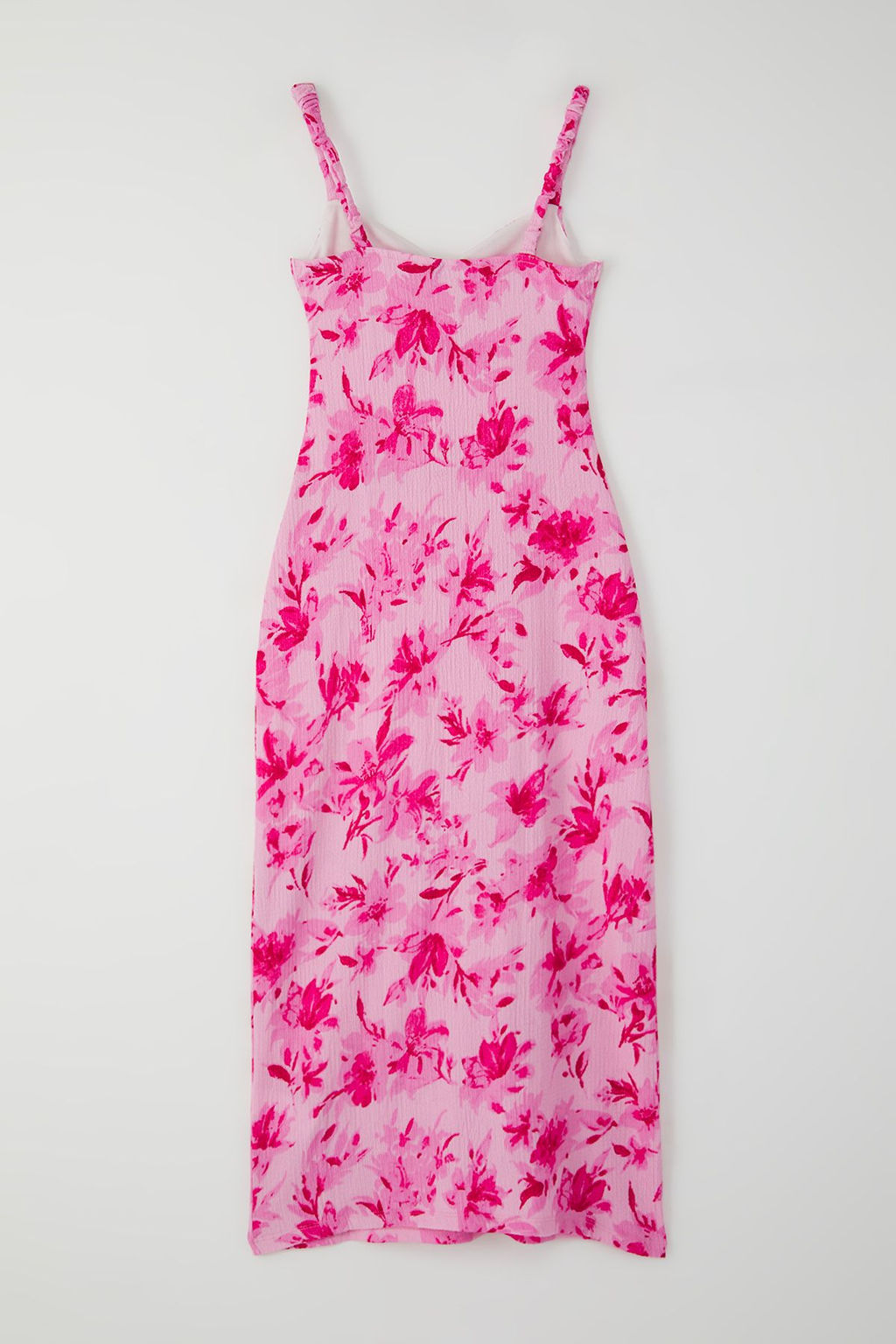 TRENDYOLMILLA Pembe Cicek Bask?l? Ask?l? V Yaka Buzgulu Vucuda Oturan Esnek Maxi Orme Elbise TWOSS25EL00474  фото 6