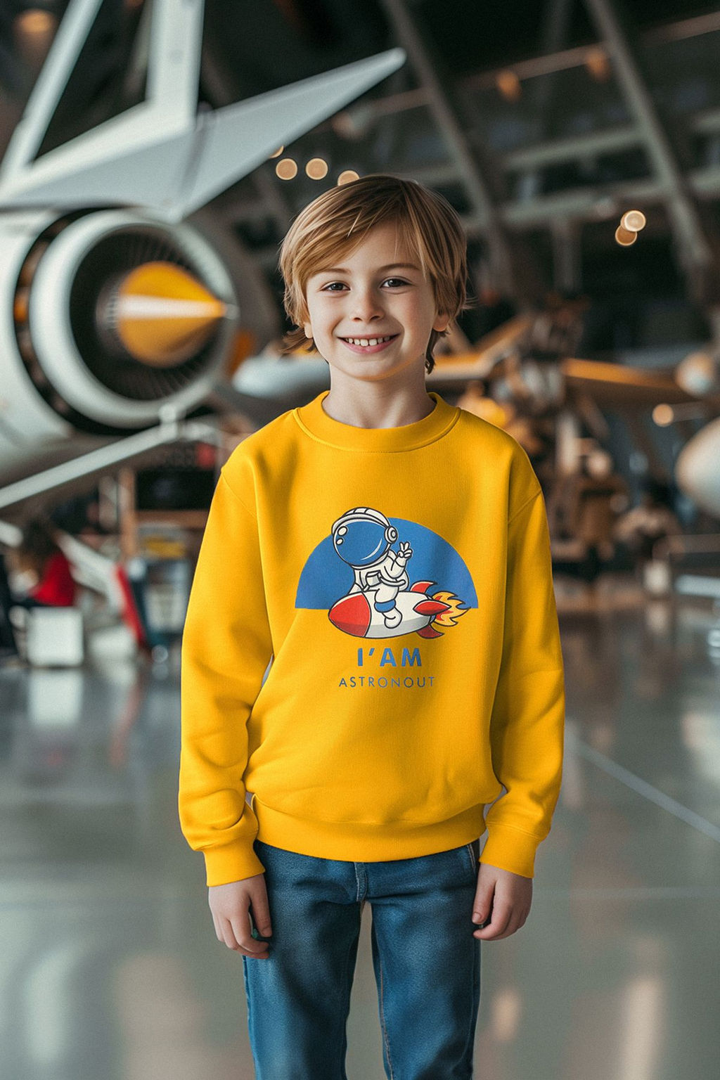 Sar? Erkek Cocuk Mevsimlik-Ince Galaktik Desenli Bisiklet Yaka Orme Sweatshirt TKDAW25SW00005