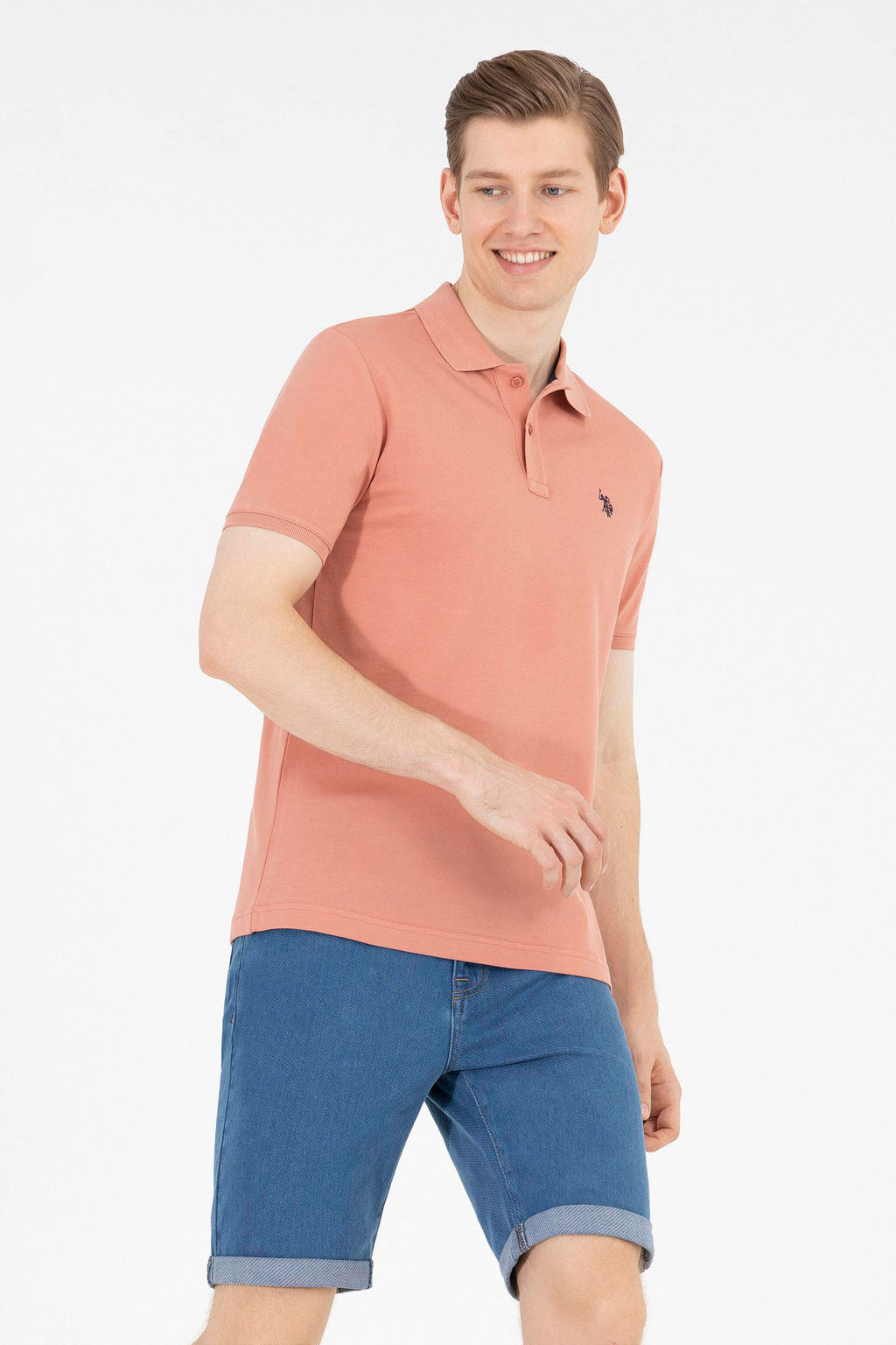 Футболка-поло мужская U.S. Polo Assn Basic пудровая хлопок  фото 15