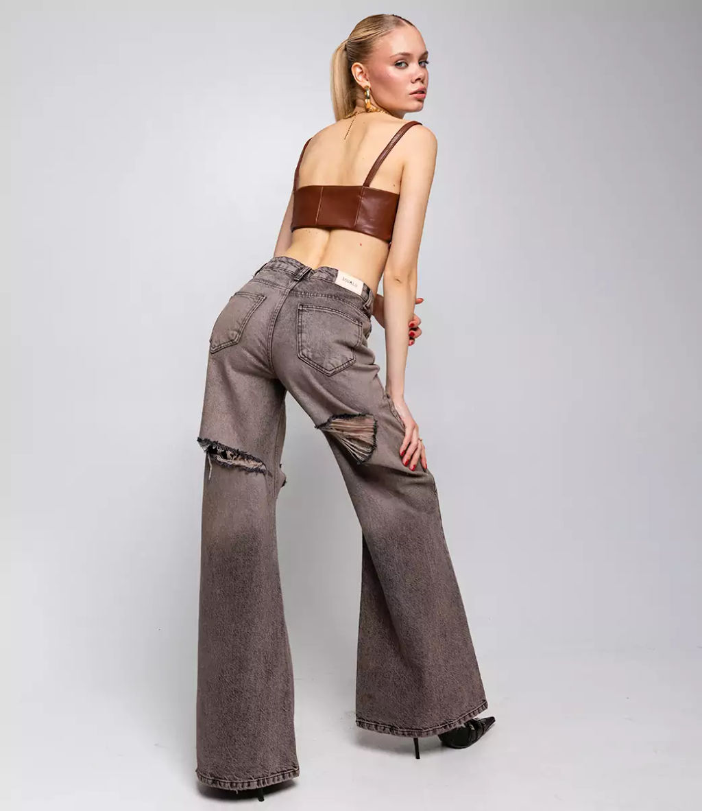 Джинсы #БШ2206, бежево-серый