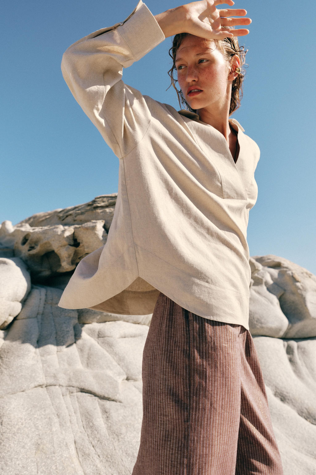BLUSA ESTAMPADA RAYAS / Beige claro - Zara фото 3