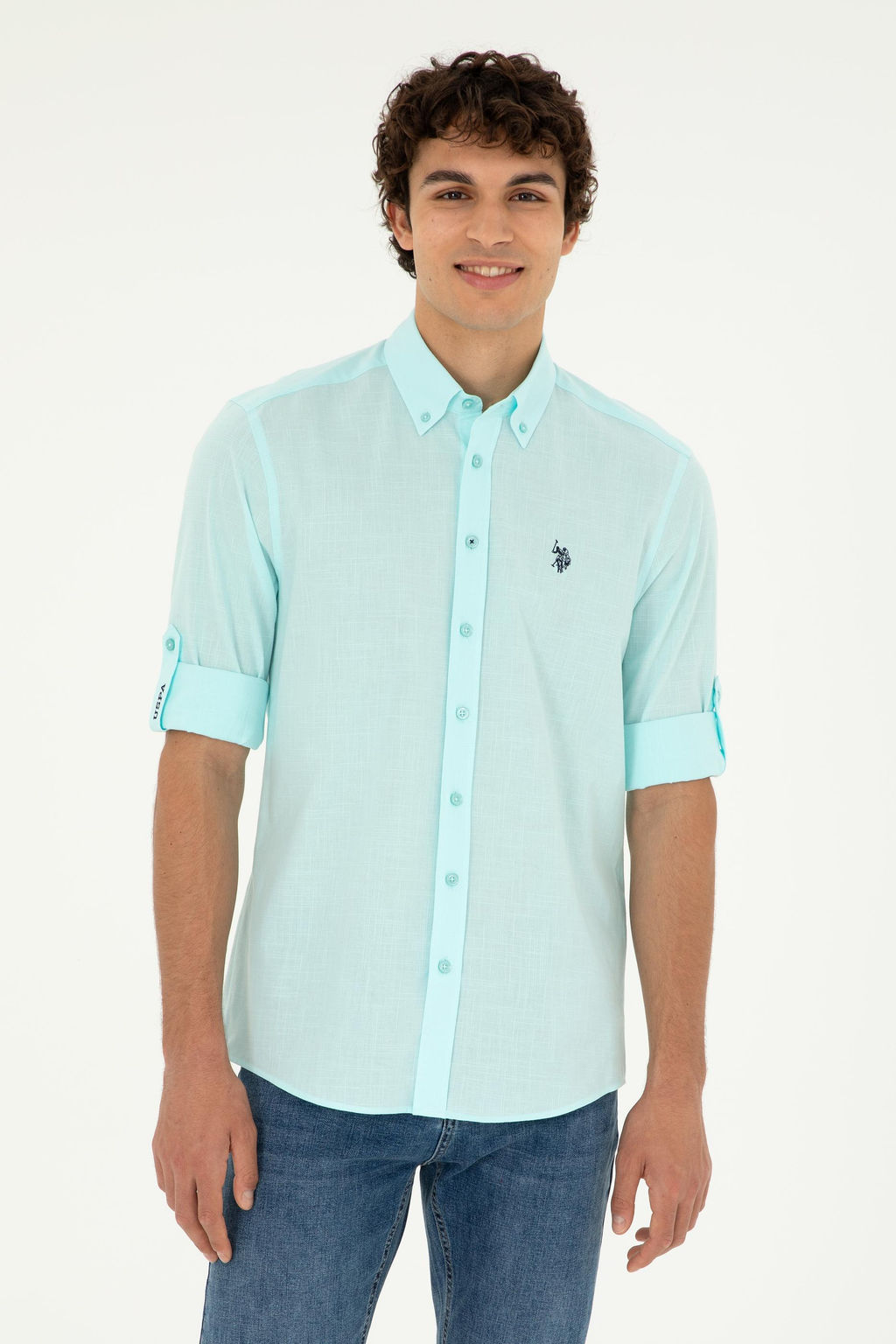 Рубашка мужская U.S. Polo Assn с длинным рукавом зеленая  фото 8