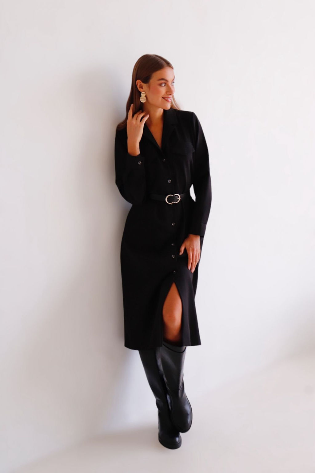 Martichelli Платье-рубашка с английским воротником чёрное  фото 4