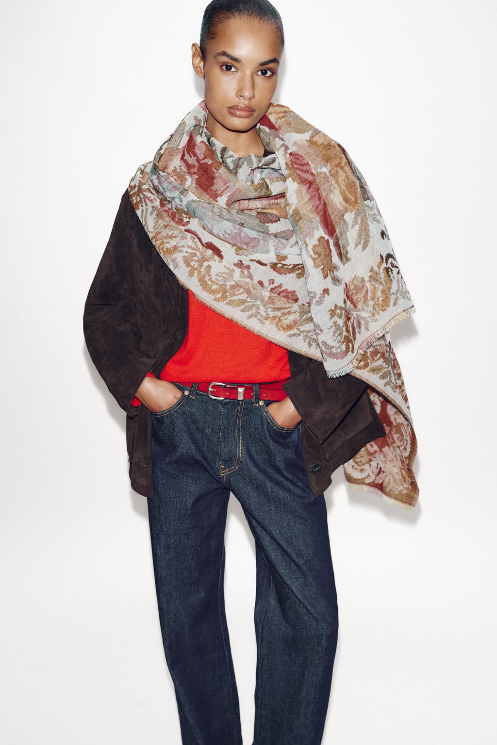JACQUARD WOOL BLEND FLORAL PRINT SCARF - Zara фото 5