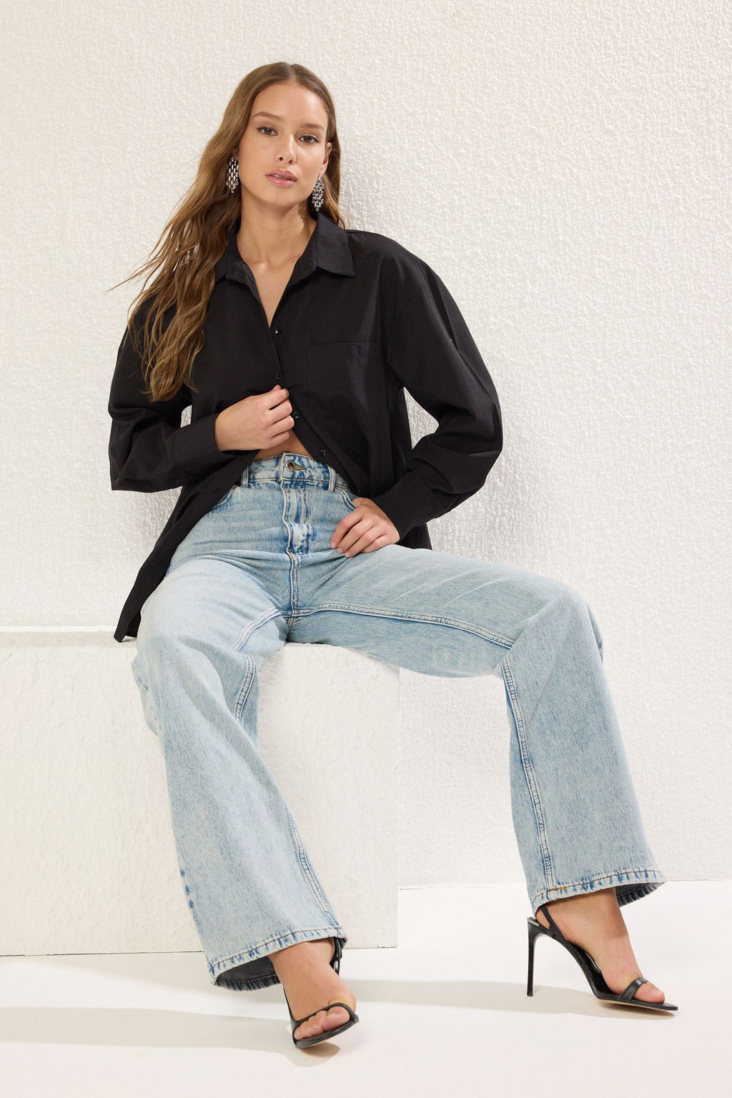 Ac?k Mavi Yuksek Bel Wide Leg Jeans TWOSS25JE00058