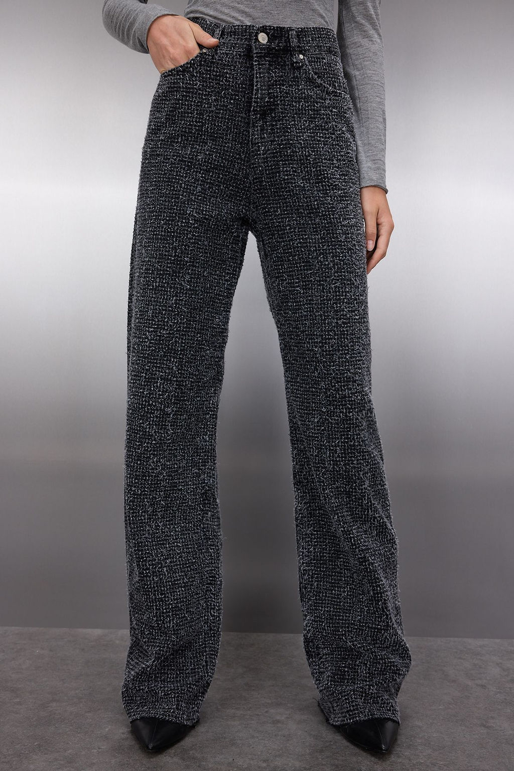 Siyah Dokulu Yuksek Bel Wide Leg Jeans TWOSS25JE00149 - Trendyolmilla фото 2