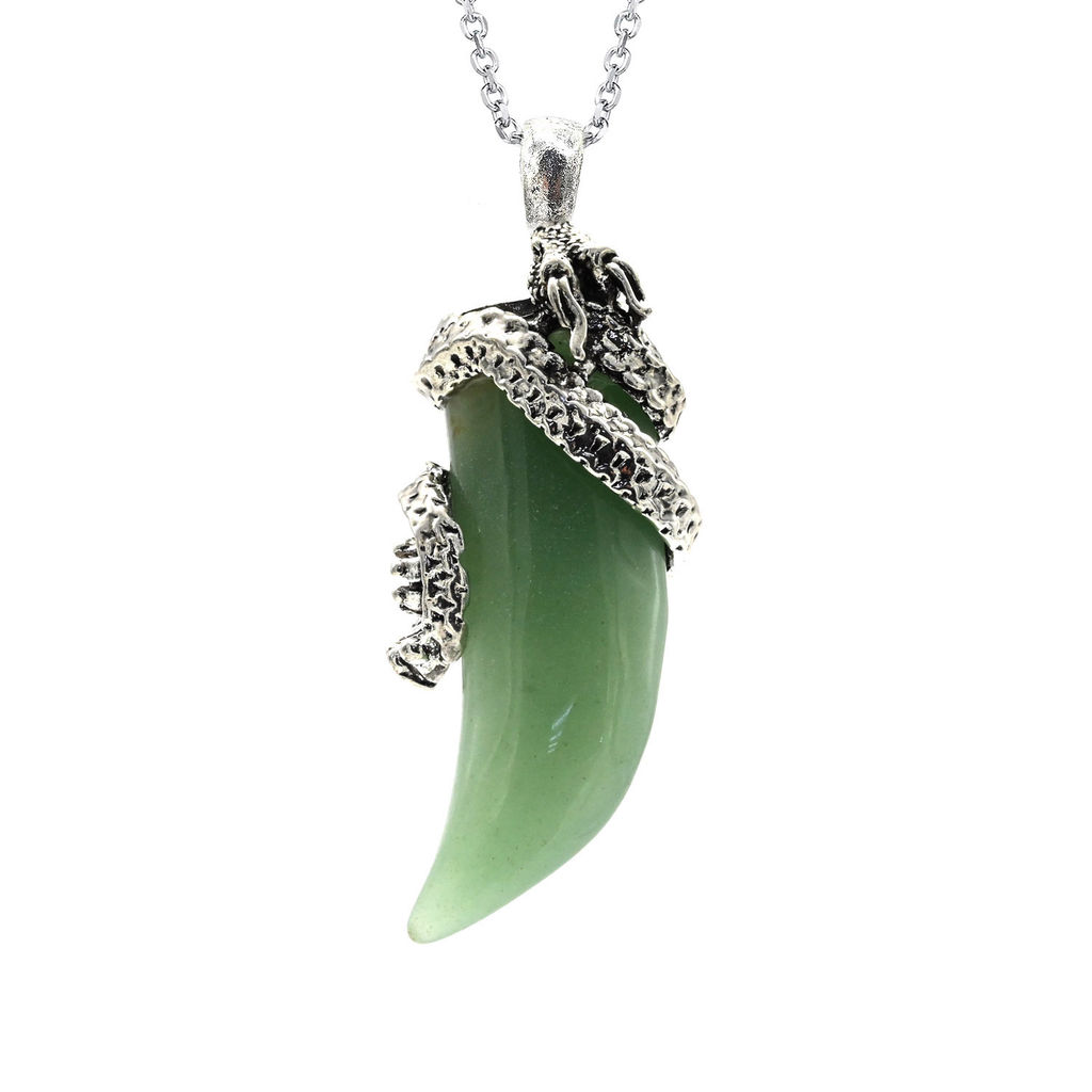 Подвеска с авантюрином зеленым в металле Клык 25*70мм