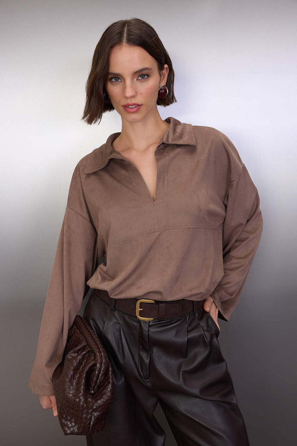 Koyu Kahverengi Relaxed/Rahat Kal?p Orme Suet Gomlek TWOAW26GO00103