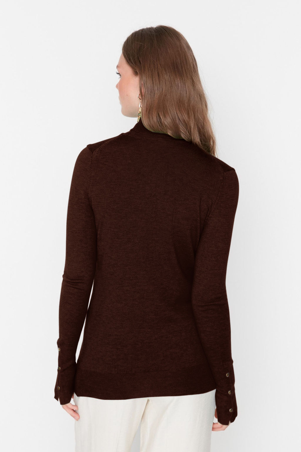 Kahverengi Merserize Gorunumlu Premium Iplik / Ozel Iplik Basic Triko Kazak TWOAW23KZ01514 - Trendyolmilla фото 5