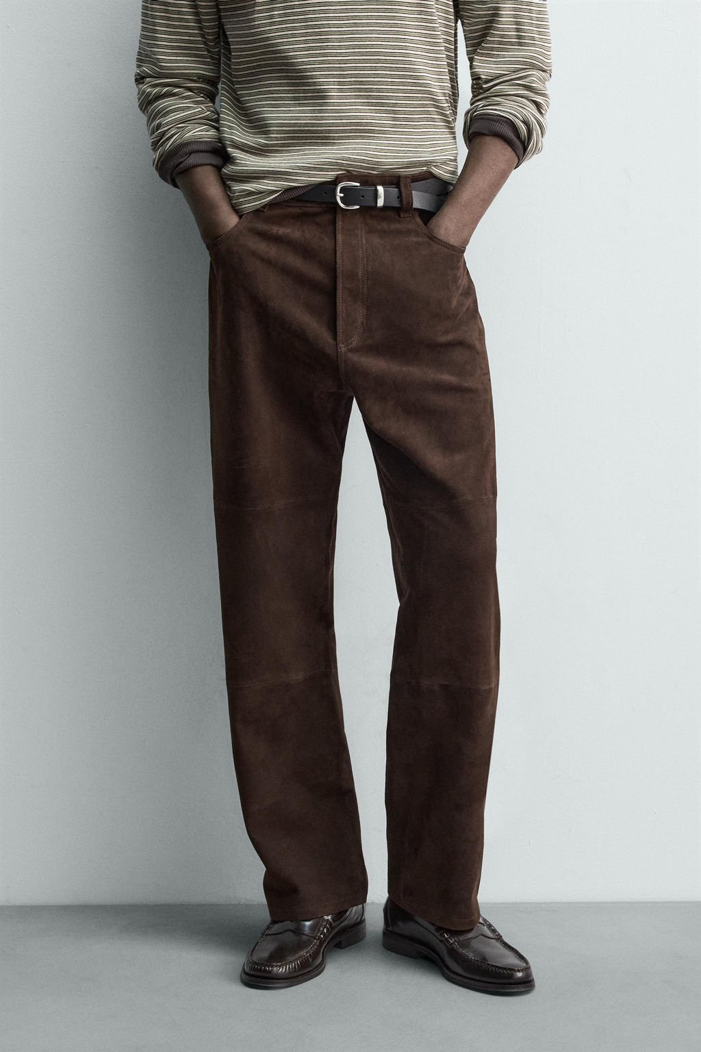 PANTAL?N STRAIGHT FIT PIEL ANTE / Marr?n oscuro - Zara фото 2