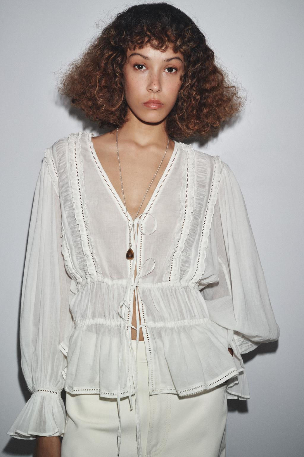 ZW COLLECTION ROMANTIC LADDER STITCH SHIRT - Zara фото 2