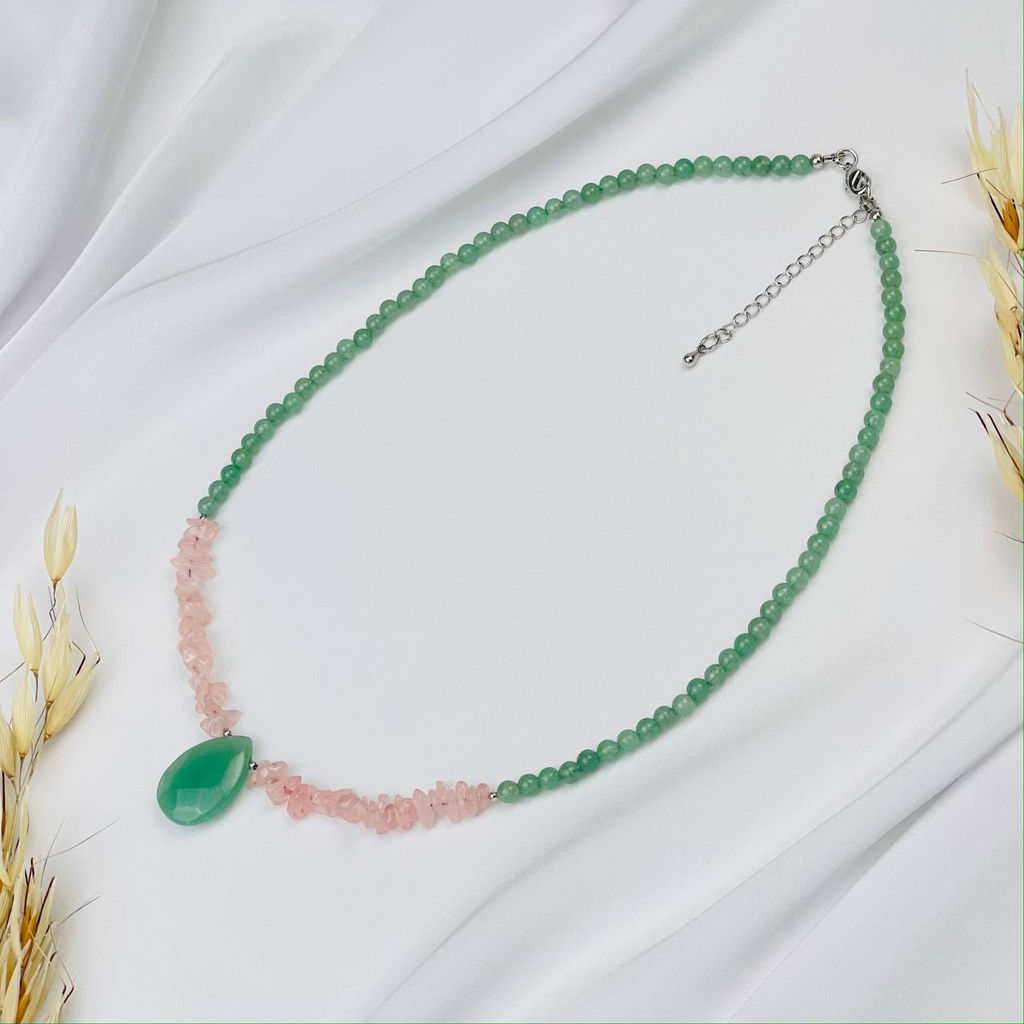 Колье из Авантюрина и Розового кварца 45 см +
