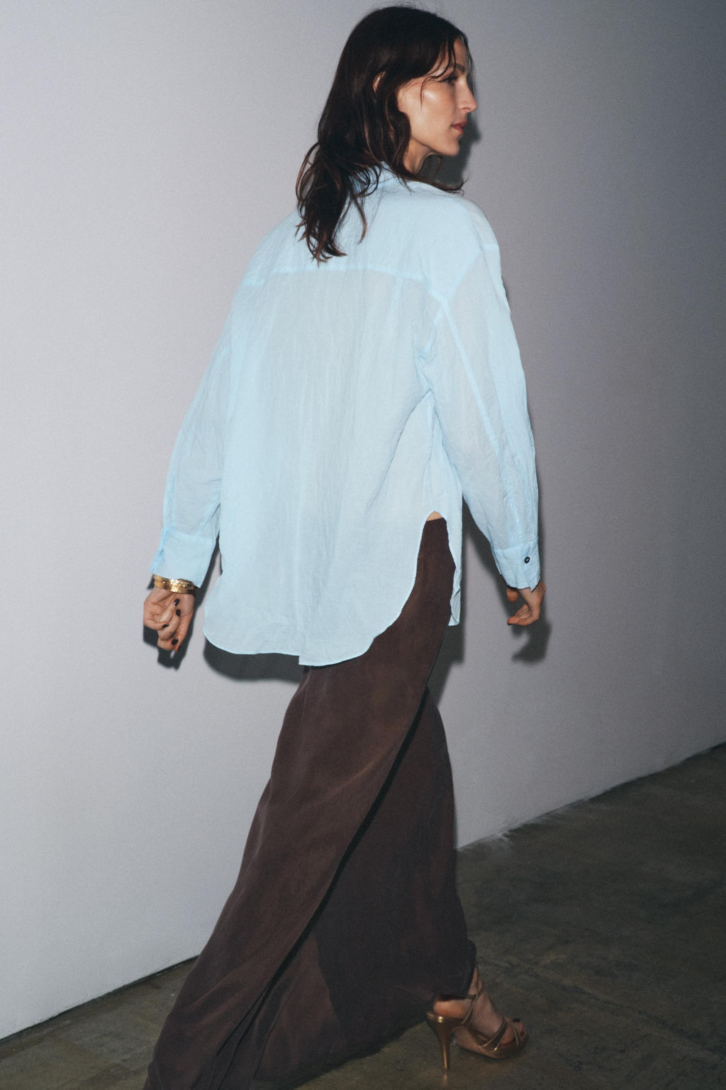 ZW COLLECTION CREASED BUTTON SHIRT - Zara фото 3