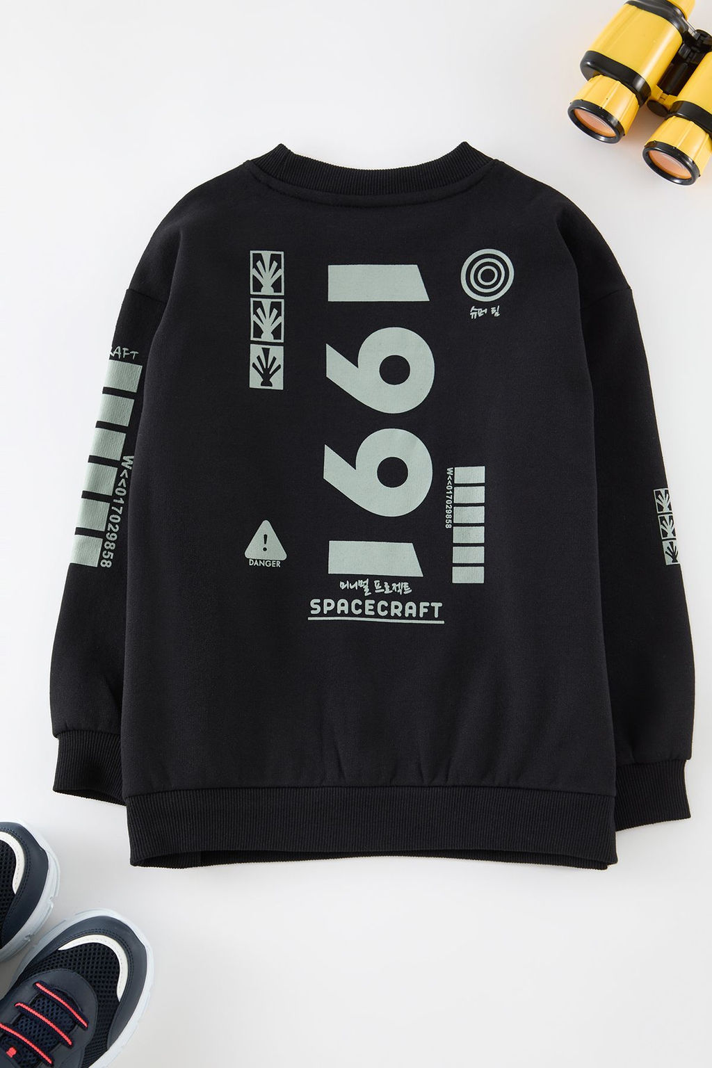 Siyah Erkek Cocuk Kol Bask?l? Bisiklet Yaka Orme Sweatshirt TKDAW25SW00126 - Trendyolmilla фото 3